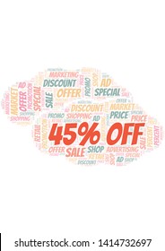 45% Off word cloud. Wordcloud made with text only.