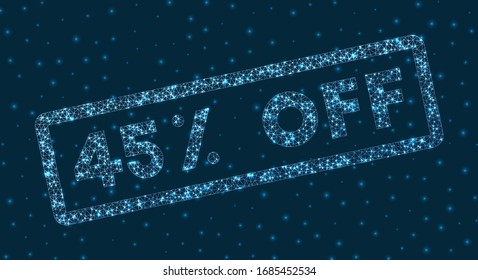 45% de palabra en estilo digital. Insignia geométrica brillante del 45%. Ilustración vectorial artística.