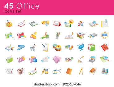 45 office icons set color full