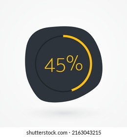 gráfico del 45%. Elemento infográfico de porcentaje de vectores. Icono aislado amarillo gris. Firmar para descarga, progreso, datos de negocios, cifras financieras, diseño web