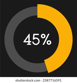 45 percent circle chart infographic template.Circle percentage diagram on black background vector illustration.