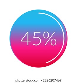 45 percent circle chart, isolated symbol. Vector gradient element. Percentage Infographic sign. Illustration, icon for business, finance, progress, report, web design, download