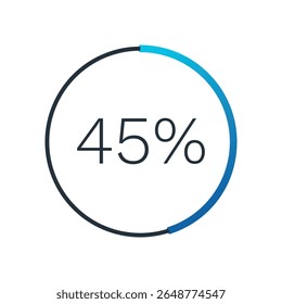 45 percent circle circle chart. Isolated symbol. Vector gradient element. Infographic sign. Illustration, icon for business, finance, report, web design, downloading, presentation