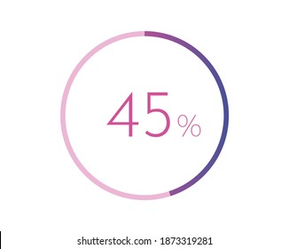 45% percent circle chart symbol. 45 percentage Icons for business, finance, report, downloading