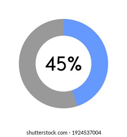 45 percent, circle percentage diagram on white background vector illustration.	