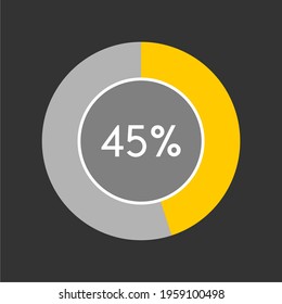 45 percent, circle percentage diagram on black background vector illustration.