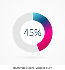 45 percent circle pie chart, isolated symbol. Vector gradient element. Infographic sign. Illustration, icon for business, finance, report, web design, downloading