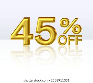 45 percent discount. Golden numbers with percentage sign. Special offer. vector illustration.
