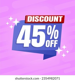 45 percent discount purple banner with blue floating balloon for offers and promotions sales.