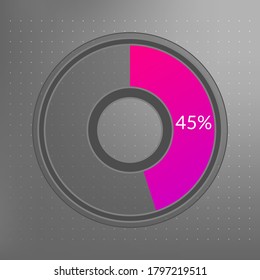 45 percent isolated pie chart. Percentage vector, transparent infographic icon on dotted background. Circle sign for business, finance, web design, download, progress