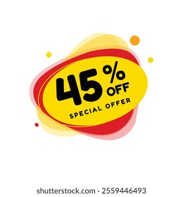 45 percent off banner modern round bubble, vector illustration tag design. Announce design element isolated white background.