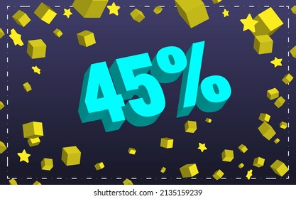 45 % Rabatt auf 3D-Marinefarben mit gelbem und orangefarbenem Hintergrund für Rabatte, Angebote und Angebote.eps