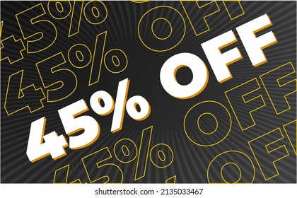 45% percent off discount black, gold and white outline with retro sunburst rays for discounts, promotion and offers