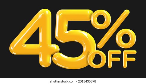 45 % Rabatt. Discount kreative Komposition von goldenen oder gelben Ballons. 3D Mega-Verkauf oder 45% Bonus-Symbol auf schwarzem Hintergrund. Verkaufen Sie Banner und Poster. Vektorgrafik.