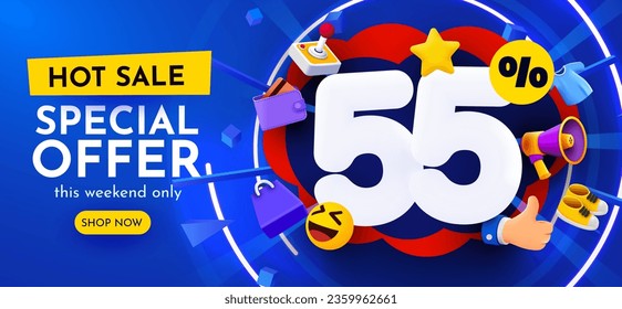 45 percent Off. Discount creative composition. Mega Sale. Vector illustration.