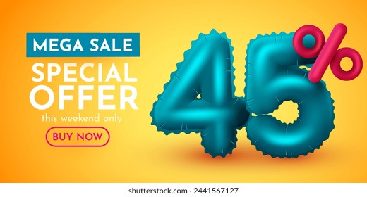 45 percent Off. Discount creative composition. Mega Sale. Vector illustration.