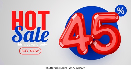 45 por ciento de descuento. Descuento en composición creativa. Mega Venta. Ilustración vectorial.