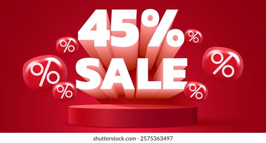 45 percent Off. Discount creative composition. Mega Sale. Vector illustration.