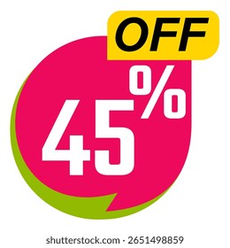 45 por cento fora, 45% desconto composição criativa, Apresentação do produto, maquete acima, pódio. Banner e cartaz de venda, ilustração vetorial.