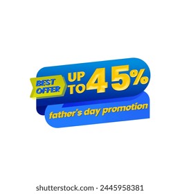 45 percent off. Discount on blue or yellow icon composition. 3D mega sale or forty five percent bonus symbol. Sale banner and poster. Vector illustration.
