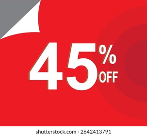45% de desconto. Desconto para suas vendas. Vermelho e branco. 