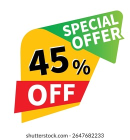 Up to 45 percent off sale, promotional discount icons set, discount offer price sign, special offer symbol, save 45% percentages vector icon