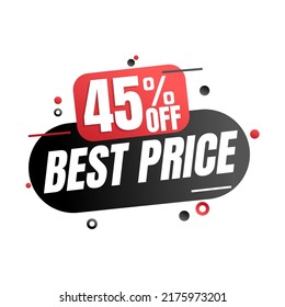 45% percent off(offer), best price, super discount . 3D design in black and red vector illustration with abstract details