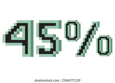 45 percent with pixel art 3d. Vector illustration.