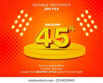 45 percent text effect, font editable, typography, 3d text. vector template