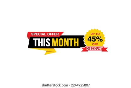 45 Percent THIS MONTH offer, clearance, promotion banner layout with sticker style.