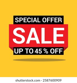 45 Percentage special offer sale a bright yellow background vector icon illustration.