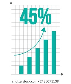 45% profit. Vector commercial profit and economy growth. Capital gain in bars chart