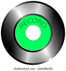  45 rpm record with a green label and record lettering. Vector image with simulated highlights