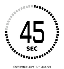 The 45 second countdown timer or digital counter timer clock vector icon. Stopwatch vector icon, digital timer.   For smartphone UI or UX countdown timer design.