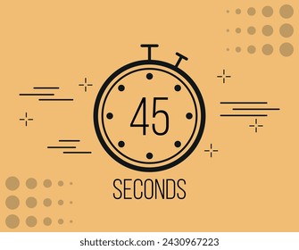45 seconds clock timer. Time marker clock, vector counting seconds