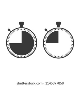 The 45 seconds, minutes stopwatch icon on white background. Clock and watch, timer, countdown symbol.  Web, Logo, Sign, App. Flat design. Vector illustration EPS 10.