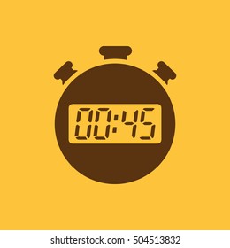 The 45 seconds, minutes stopwatch icon. Clock and watch, timer, countdown, stopwatch symbol. UI. Web. Logo. Sign. Flat design. App. Stock vector