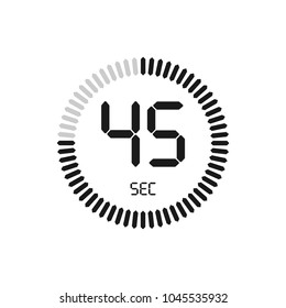 The 45 seconds, stopwatch vector icon, digital timer. Clock and watch, timer, countdown symbol.