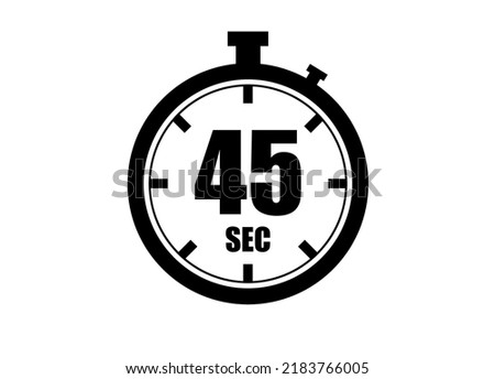 45 Seconds timers clock. Time measure. Chronometer vector icon black isolated on white background.