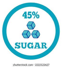 45% Sugar sign label. Vector sugar cube icon.