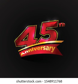45 Th Years Red Gold Anniversary Logo With Anniversary Ribbon. Vector Eps 10.