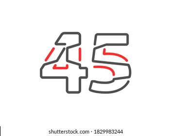 45 vector number. Modern trendy, creative style line design. For logo, brand label, design elements, corporate identity, application etc. Isolated vector illustration          