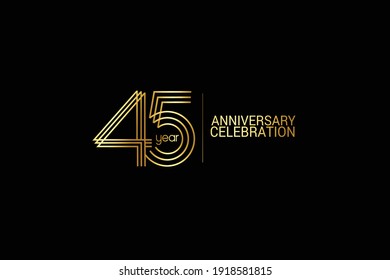 45 year anniversary celebration Gold Line. logotype isolated on Black background for celebration, invitation card, and greeting card-Vector