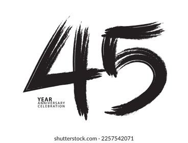 45 year anniversary celebration logotype black paintbrush vector, 45 number design, 45th Birthday invitation, anniversary template, logo number design vector, calligraphy font, typography logo