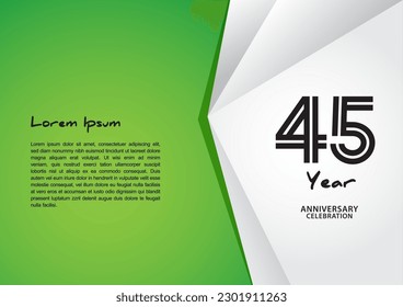 45 year anniversary celebration logotype on green background for poster, banner, leaflet, flyer, brochure, web, invitations or greeting card, 45 number design, 45th Birthday invitation 