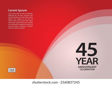 45 year anniversary celebration logotype on red background for poster, banner, leaflet, flyer, brochure, web, invitations or greeting card, 45 number design, 45th Birthday invitation, anniversary logo