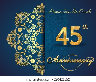 45 year anniversary celebration pattern design, 45th anniversary decorative Floral elements, ornate background, invitation card - vector eps10