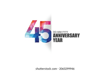  45 year anniversary full color polygon geometry style background for event, birthday, gift - vector