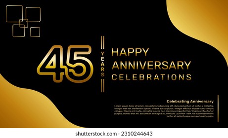 45 year anniversary logo design with a double line concept in gold color, logo vector template illustration