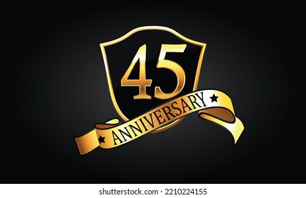 45 Year Anniversary Logo Golden Shield Stock Vector (Royalty Free ...